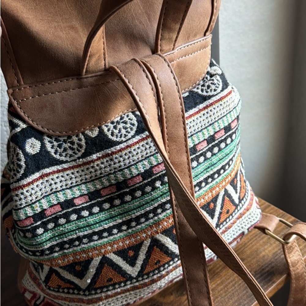 Boho Brown Backpack with Patterned Design - image 2